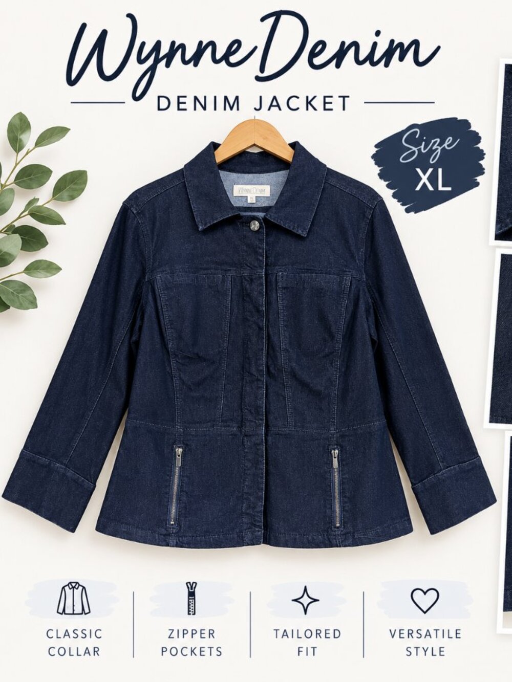 WYNNE DENIM Utilitarian Saturated Dark Wash Bell Sleeve Jacket Womans XL